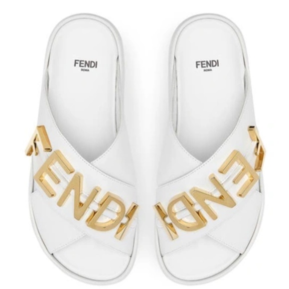 NIB $1150 Fendi graphy Platform Slide Sandal (Women) in White/Gold - size 37! - Picture 2 of 15